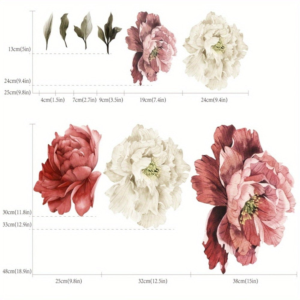 Peony Flower Window Glass Sticker ¨C Anti-Collision Waterproof Decorative Glass Film, European Floral Wall & Window Decal for Home Decor, 17.7 x 47.2 Inches (2 Styles)