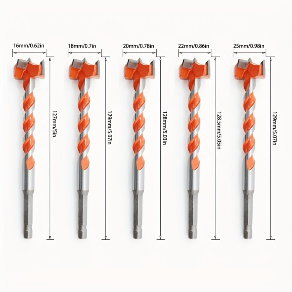 Long Drill Bits Set 5PCS Alloy Extended Length Hex Shank Auger Drill Bit for Wood Door Lock Plastic Hole Drilling Electric Screwdriver Compatible Woodworking Tool Kit