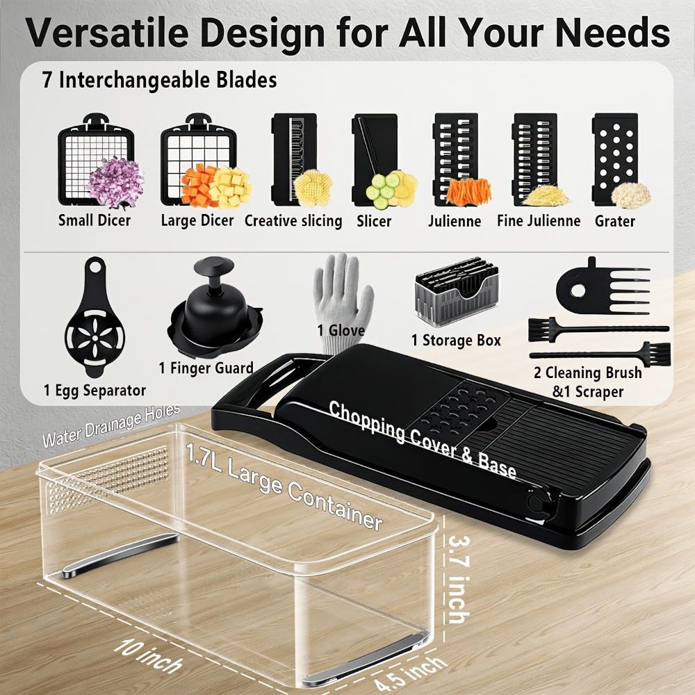 Vegetable Chopper 18-in-1 Multifunctional Food Chopper & Mandoline Slicer with Container ¨C Onion Dicer, Adjustable Cutter for Kitchen Meal Prep, Gray