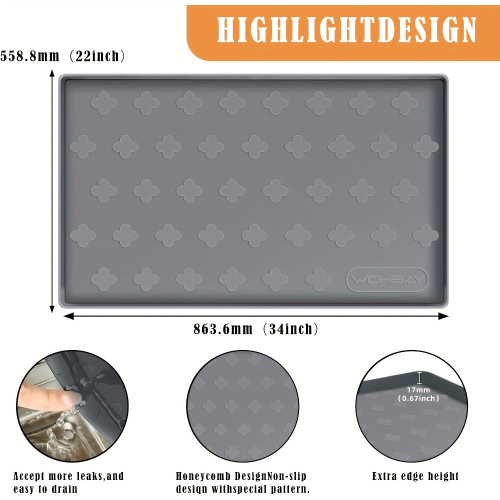 Silicone Under Sink Mat 34¡± x 22¡± Food Grade Waterproof Cabinet Liner, Honeycomb Pattern Drip Tray for Kitchen Bathroom Cabinet Organizer, Holds 2+ Gallons, Easy Clean Non-Toxic Boot Tray