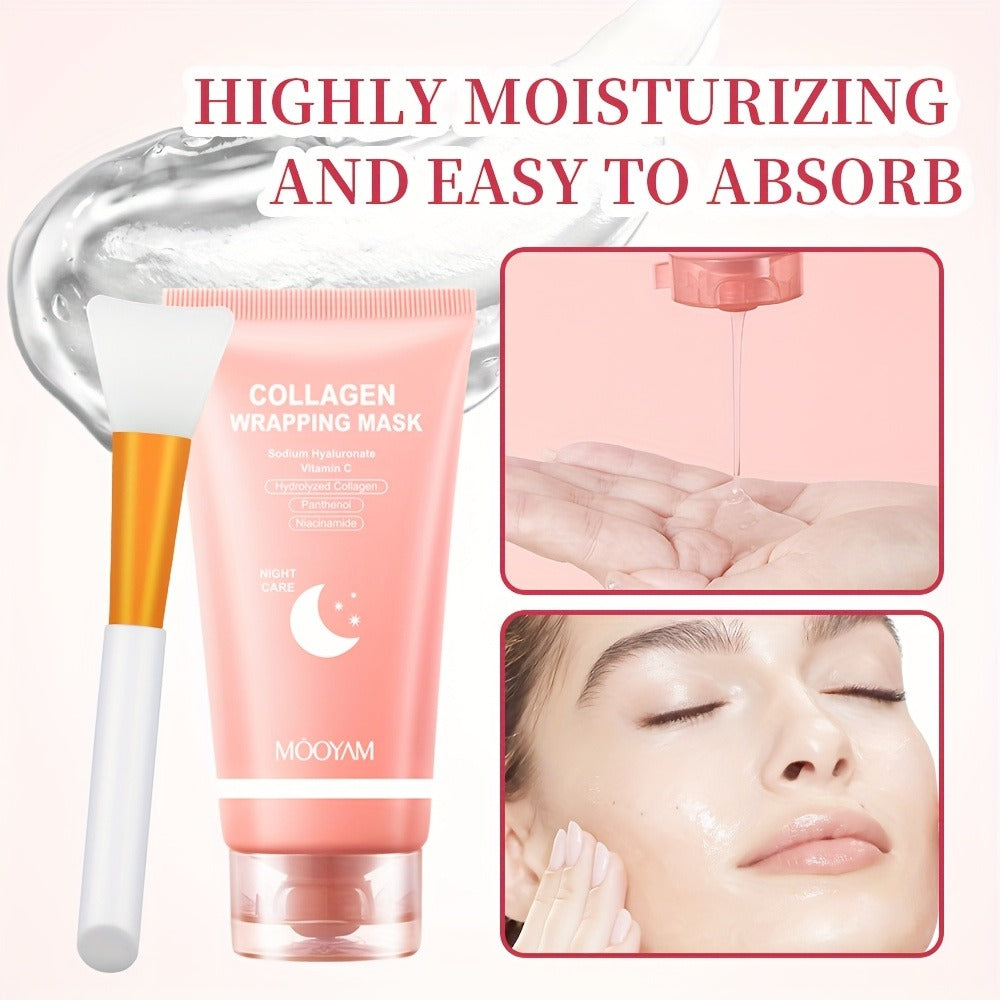 Collagen Night Mask Korean Skincare ¨C Gel Face Mask with Applicator Brush, Hydrolyzed Collagen, Niacinamide, Vitamin C & Hyaluronate for Hydration & Plumping, Paraben-Free, 80g (MOOYAM)