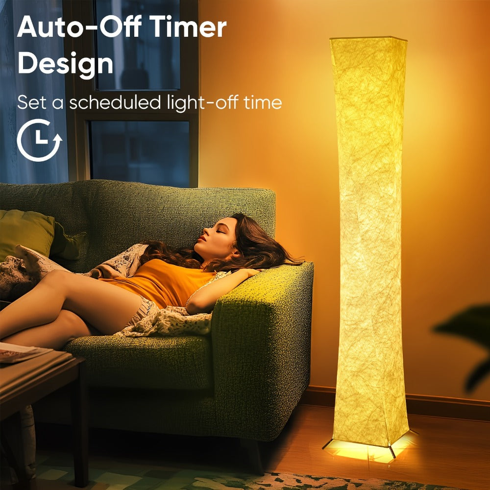 LED Floor Lamp 52 Inch Modern ¨C Adjustable 3000K Warm Light with Remote Control, USB Port, Matte Metal Finish & Tyvek Shade for Bedroom, Living Room & Game Room Space Decor