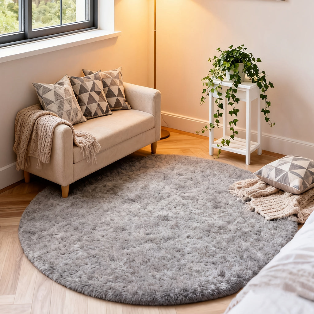 Round Area Rug Soft Shaggy Plush Circle Rug Non-Slip Indoor Floor Mat for Living Room Bedroom Dorm Tie Dye Rainbow Multi-Color Multi-Size