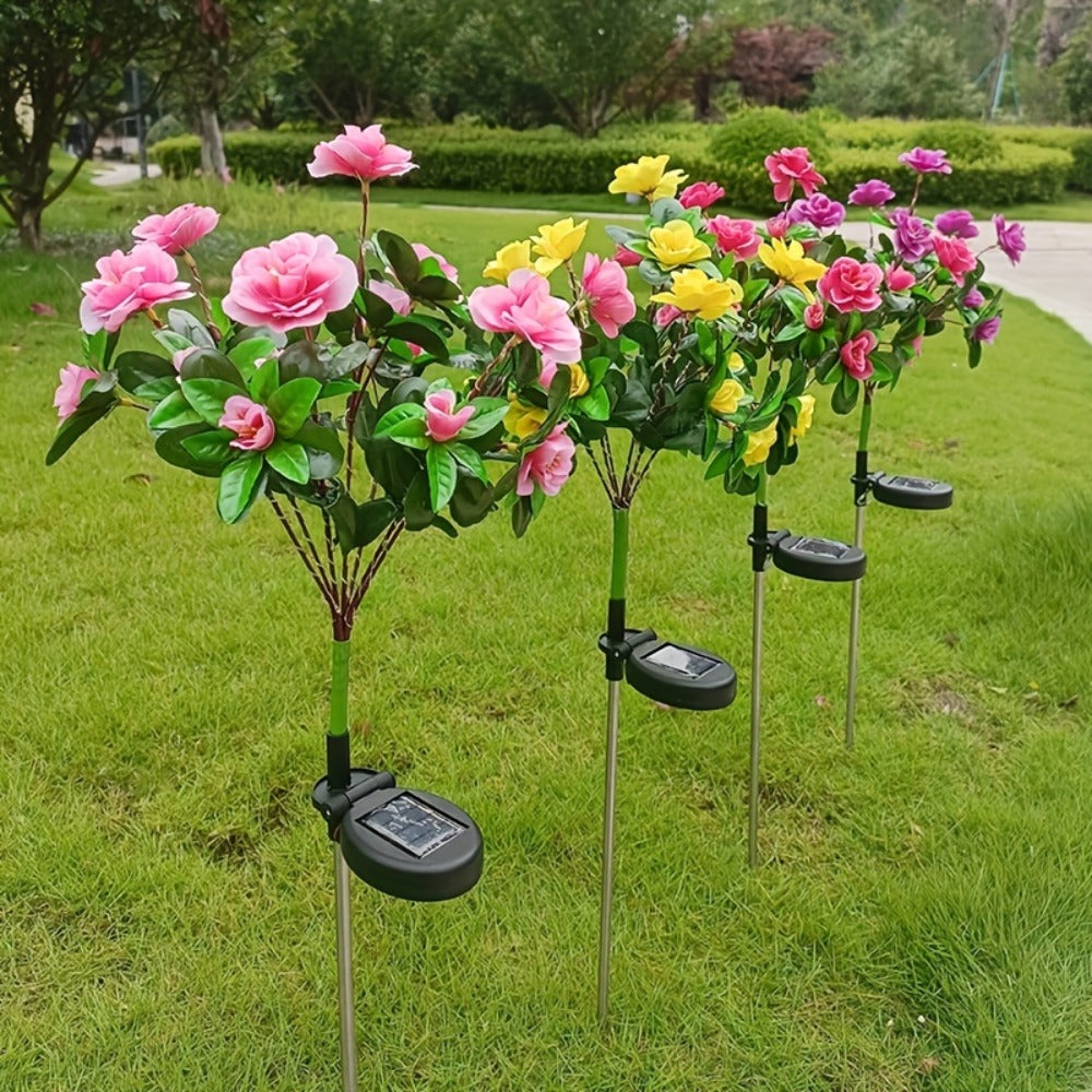 Solar Flower Lights Outdoor IP65 Waterproof Simulation Azalea Garden Decor Light 42 LED Solar Powered Decorative Stake Light for Garden Patio Yard Rose Red Yellow Pink Purple Colorful