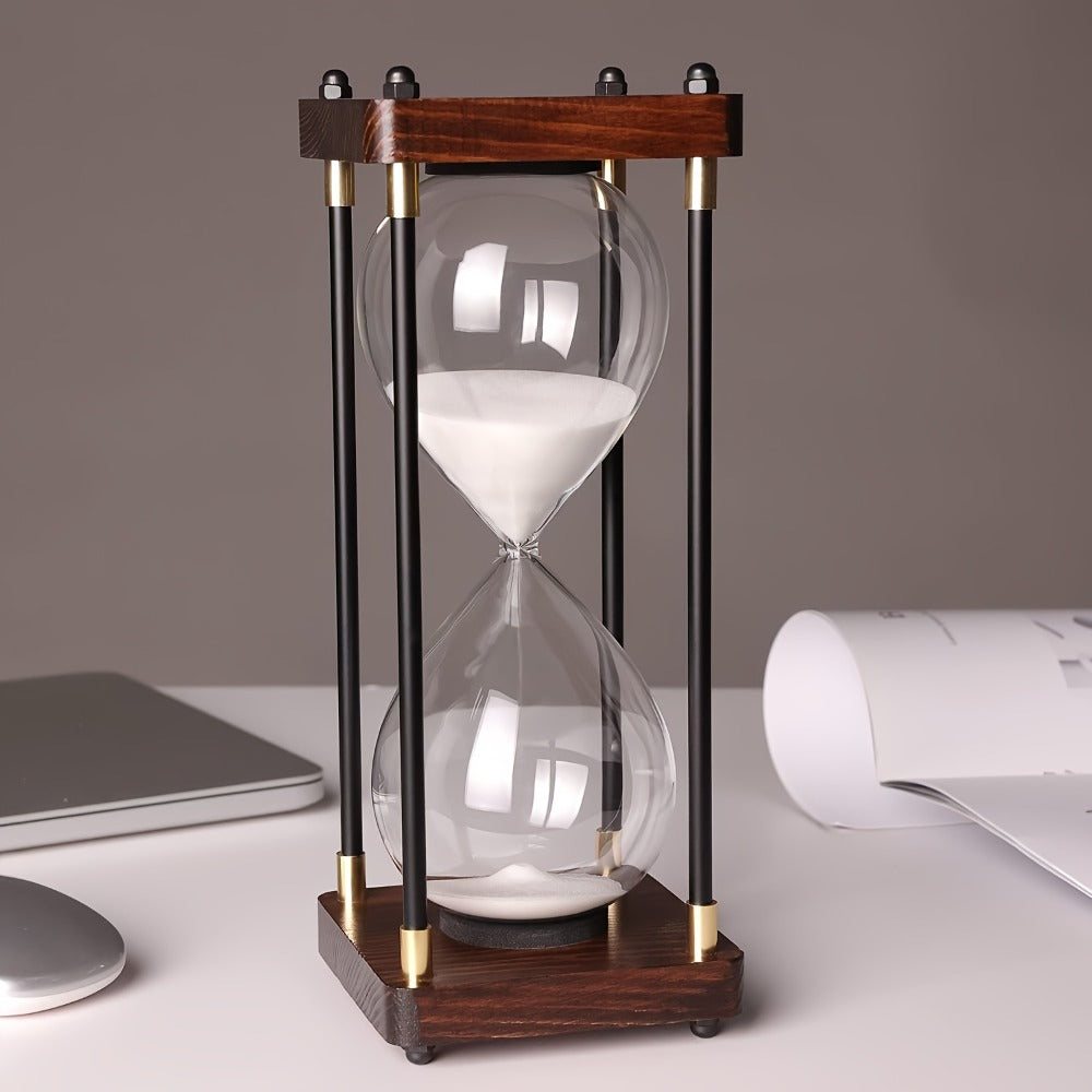 Hourglass Timer 60 Minute Wooden Sand Timer Decorative Glass - Vintage Home Decor for Kitchen, Office & Bedroom | Great Gift for Birthday, Christmas, Valentine's Day & Thanksgiving | 11.81x3.74in