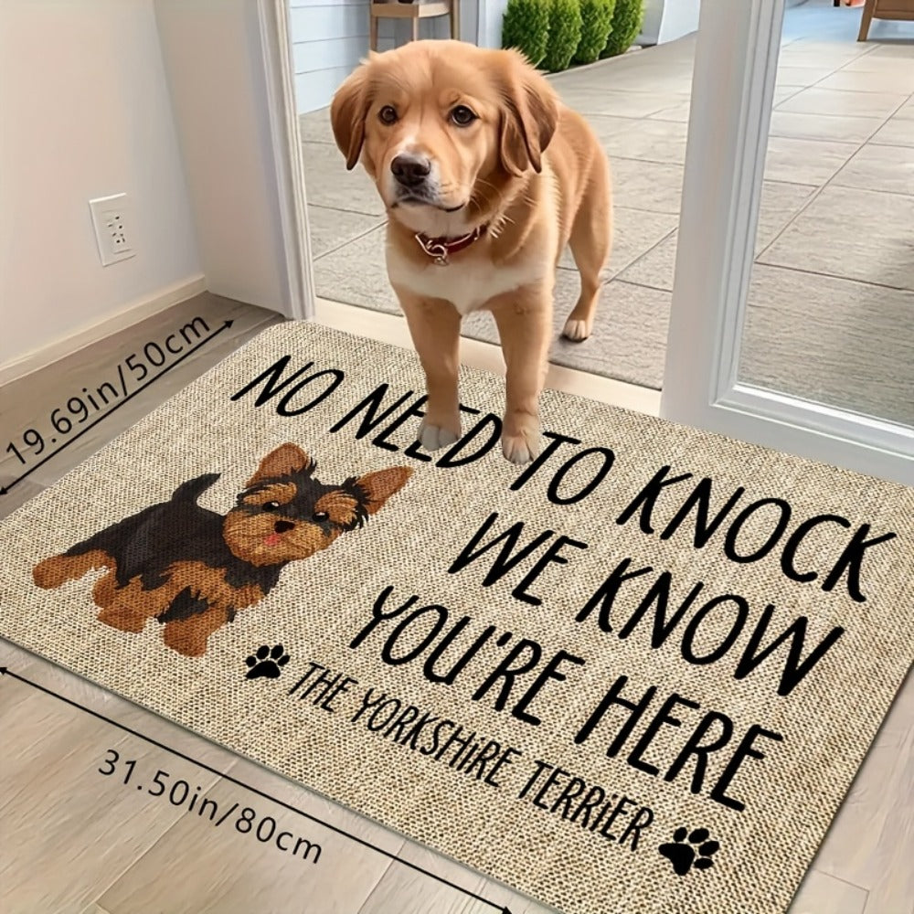 Yorkshire Terrier Floor Mat Non-Slip Polyester Rug | Linen Texture Entryway Kitchen Doormat, Unique Dog Lover Gift