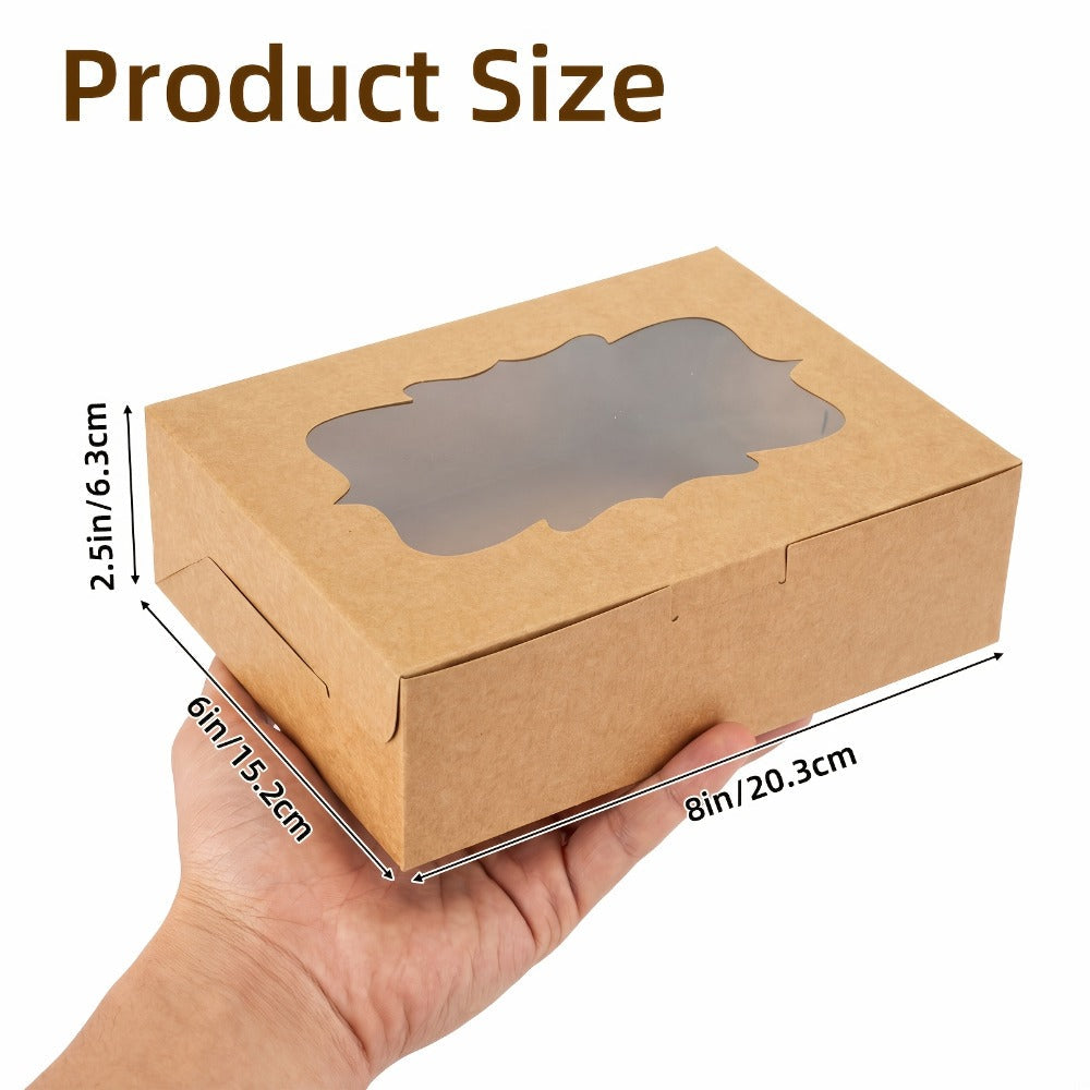 Cookie Boxes with Window 48 Pack ¨C 8x6x2.5¡± Kraft Bakery Treat Boxes for Cookies, Macarons, Pastries & Cake, Brown & White Cardboard Gift Boxes for Birthday, Wedding & Holiday Packaging