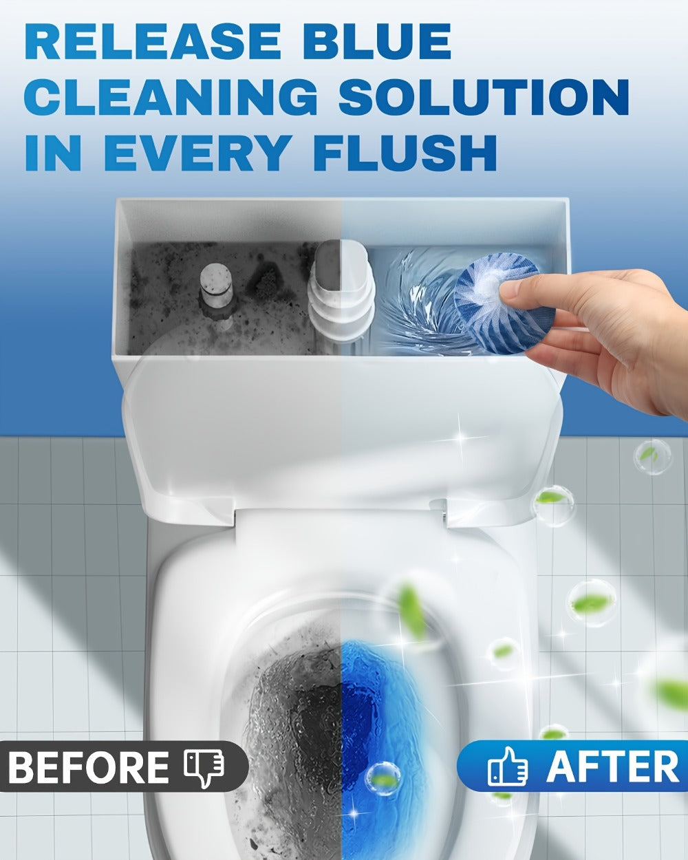 Blue Automatic Toilet Bowl Cleaner Tablets 20/24/48pcs - Low Odor Fresh Scent Powerful Stain Removal Long-Lasting Deodorizer, Safe for Plastic Surfaces, Easy Use for Home & RV Toilet Cleaning