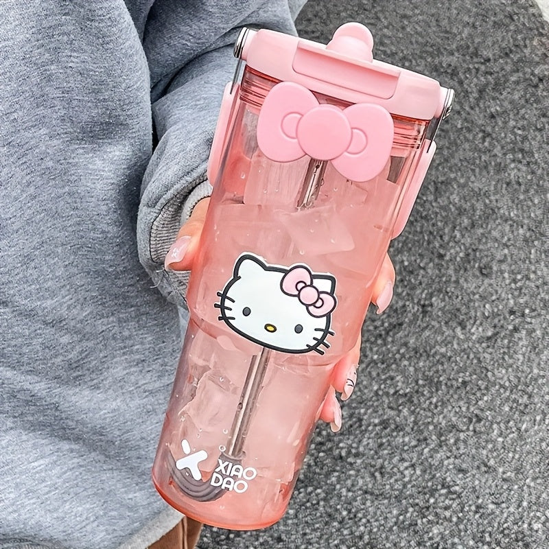 Hello Kitty Water Bottle with Straw 30 Oz ¨C Large Capacity Cartoon Tumbler for Women & Girls ¨C Portable Outdoor Sports Cup with Bow & Sticker ¨C Cute Kawaii Plastic Drinkware Gift