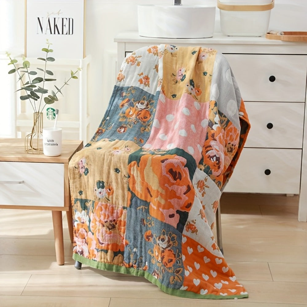 100% Cotton Bath Towel Soft Quick-Dry Absorbent Large Beach Towel, Not Pill Not Shed, Geometric Floral Design, 31x63 Inch