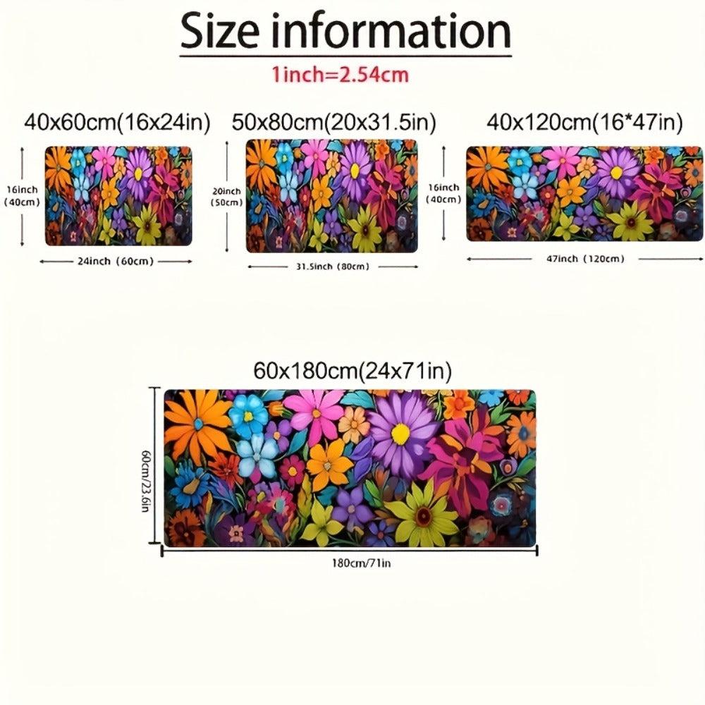 Kitchen Mat Floral Design ¨C Soft Non-Slip Rectangular Rug, Machine Washable 100% Polyester Floor Mat for Kitchen, Bathroom, Laundry Room, Living Room & Bedroom