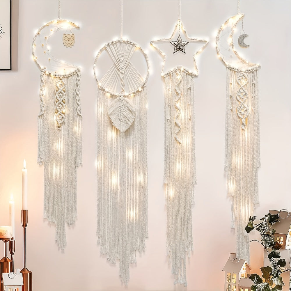 Dream Catcher Boho Wall Decor Set of 4, Woven Fabric Bohemian Dream Catchers for Bedroom Room Decor, Birthday Gift for Women Mom Grandma Teenage Girls