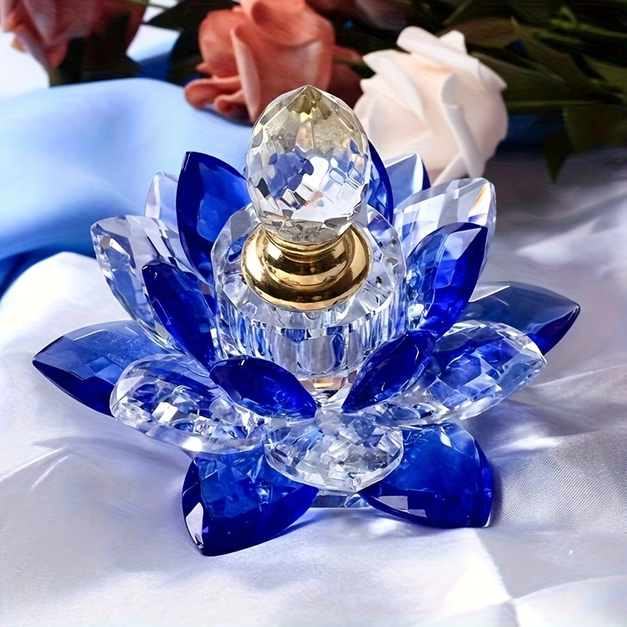 Lotus Shaped Glass Perfume Bottle Crystal Desktop Ornament Decorative Vase Figurine Home Decor Gift for Birthday Christmas Holiday