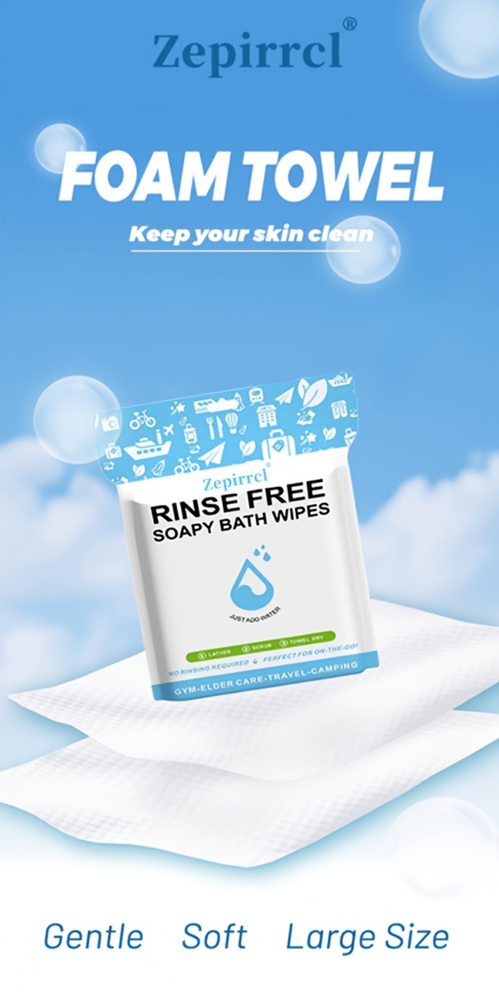 Disposable Bath Wipes No Rinse Body Wipes 11.81x11.81 Inch Large Shower Wipes for Travel Camping Outdoor Fitness Swimming Bedridden Adults Elderly Post Surgery Cleansing Wipes 50 or 125 Count