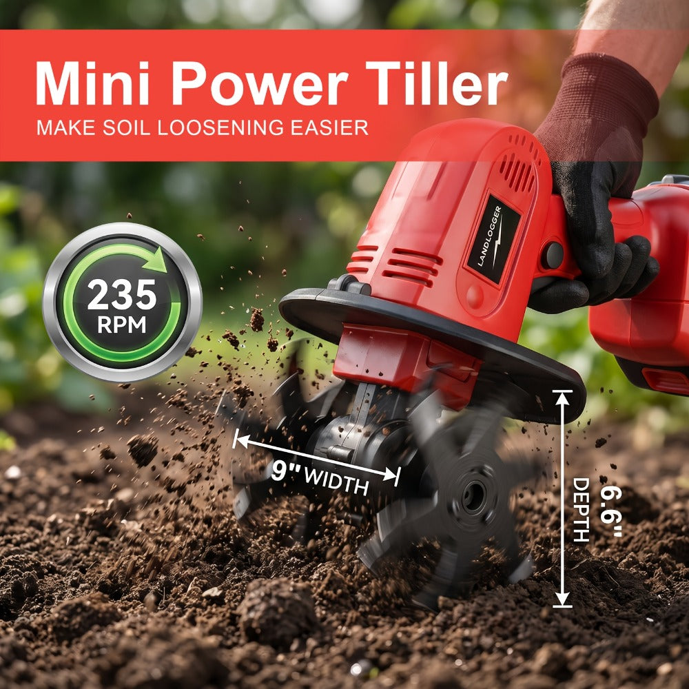 Cordless Electric Cultivator 20V Lightweight Handheld Rotary Tiller ¨C 9-Inch Width 6.6-Inch Depth, 1 or 2 Batteries & Charger, Garden Soil Tiller for Courtyard Farmland Vegetable Garden Raised Bed
