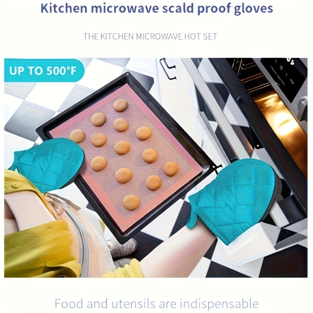 Oven Mitts 2 Pack Heat Resistant Kitchen Gloves - Non-Slip Multi-Ply Durable Cooking Baking Gloves Food Safe for BBQ Grilling Thanksgiving Christmas Holiday Kitchen Gift
