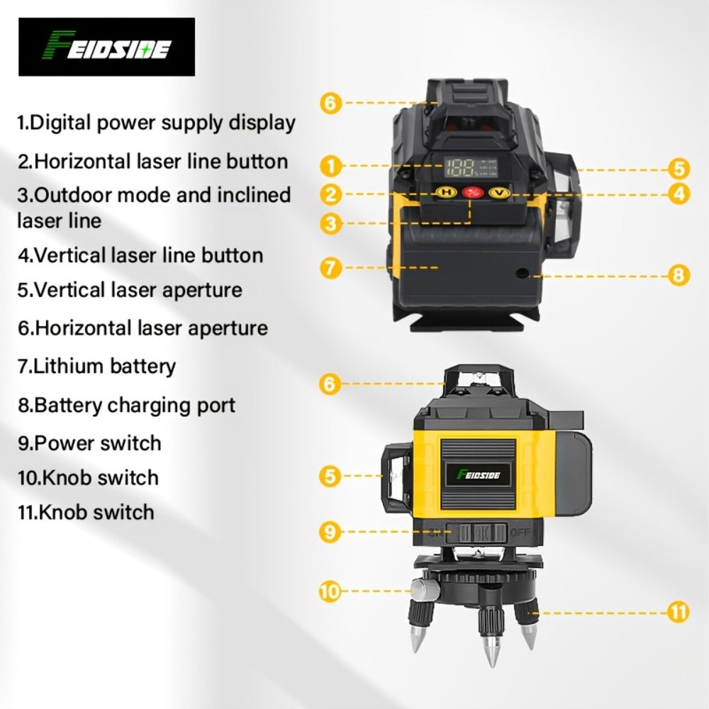 16-Line Laser Level Kit 4D 360 Self Leveling with 2x 3000mAh Battery 39 Inch Tripod Remote Control Lifting Platform for Construction Tile Renovation Wall Floor Alignment