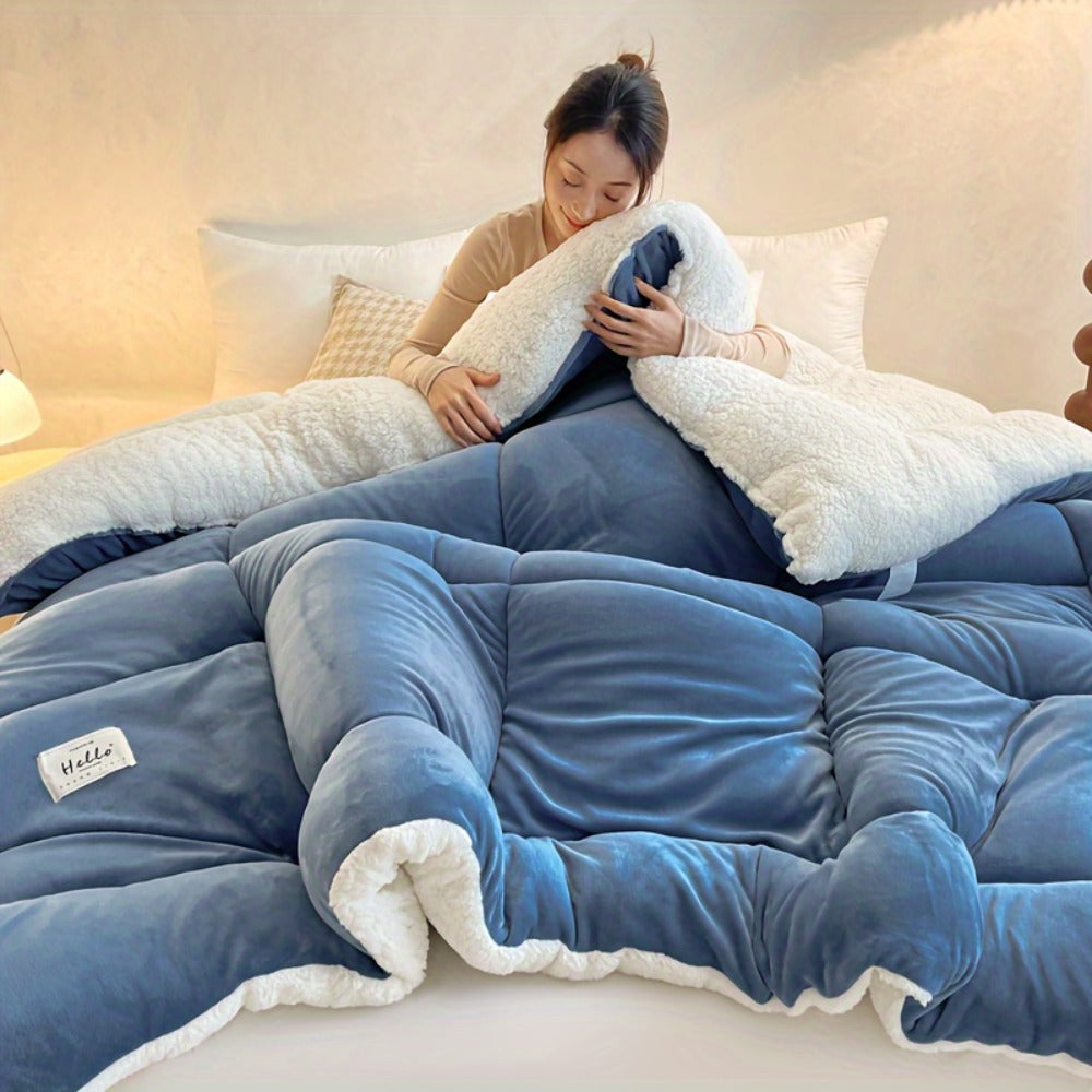 Thick Soft Comforter All Season Quilted Box Stitch Solid Color Breathable Machine Washable Bedroom Warm Autumn Winter Comforter