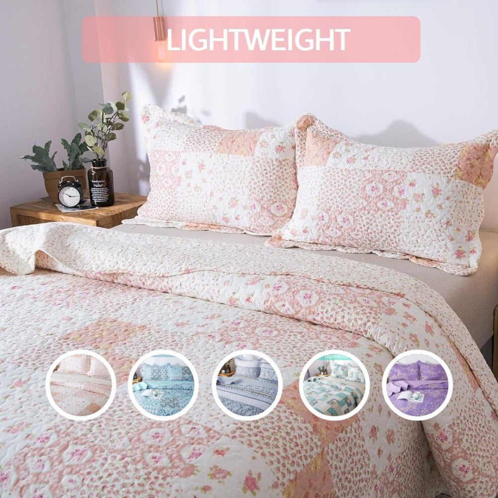 Floral Quilt Set Lightweight Bedspread Coverlet 2 or 3-Piece, All Season Hypoallergenic Breathable Paisley Patchwork Print Quilt for Bedroom Guest Room Dorm RV Cabin, Twin Queen King, Shabby Chic