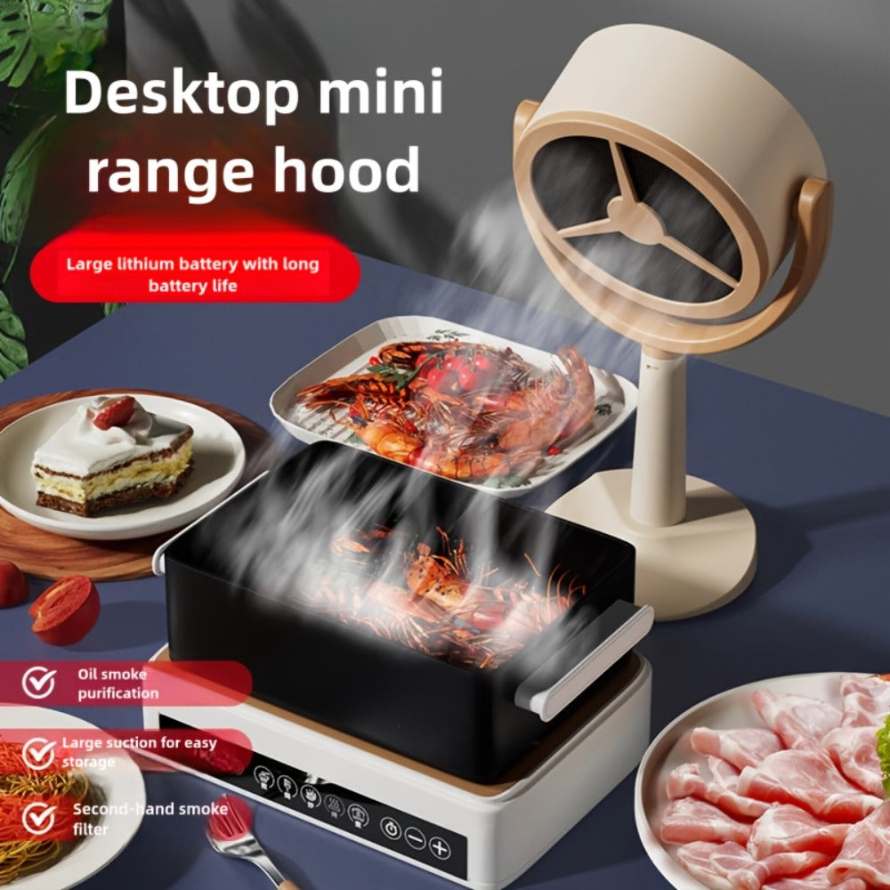Oil Smoke Extractor Fan Portable Mini USB Rechargeable | Foldable Grease Catcher Smoke Absorber for BBQ Hot Pot Teppanyaki Indoor Kitchen Camping Outdoor Cooking | High Suction Easy Clean | White