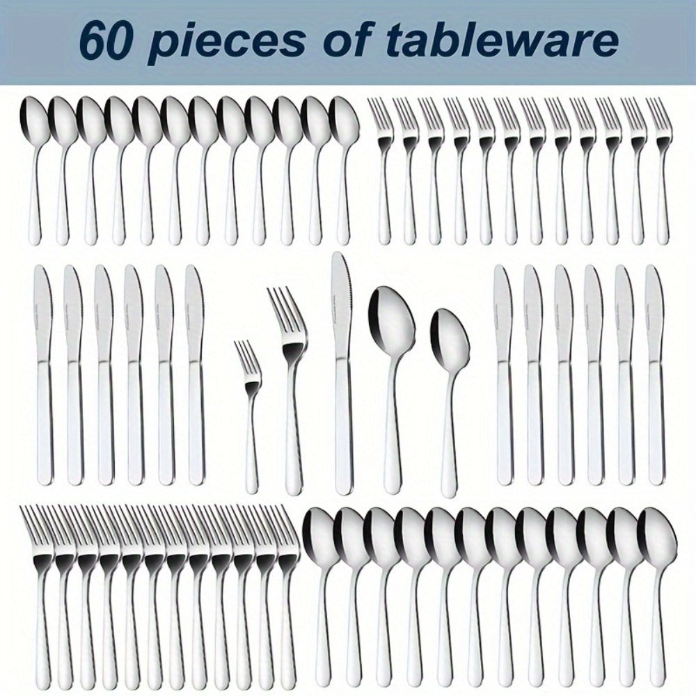 Stainless Steel Silverware Set 60 or 90 Piece with Gift Box ¨C Service for 12 or 18, Includes Steak Knives, Salad Forks & Dessert Spoons, Dishwasher Safe Cutlery for Home, Wedding & Outdoor