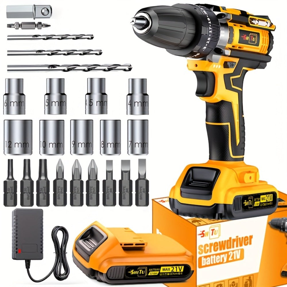 21V Cordless Drill Brushless Impact Wrench Multifunctional ¨C Lithium Battery, Quick Charger, Variable Speed, Tighten Screws & Bolts, Compact Power Tool for Home, Car Repair & DIY ¨C Multiple Battery & Bundle Configurations