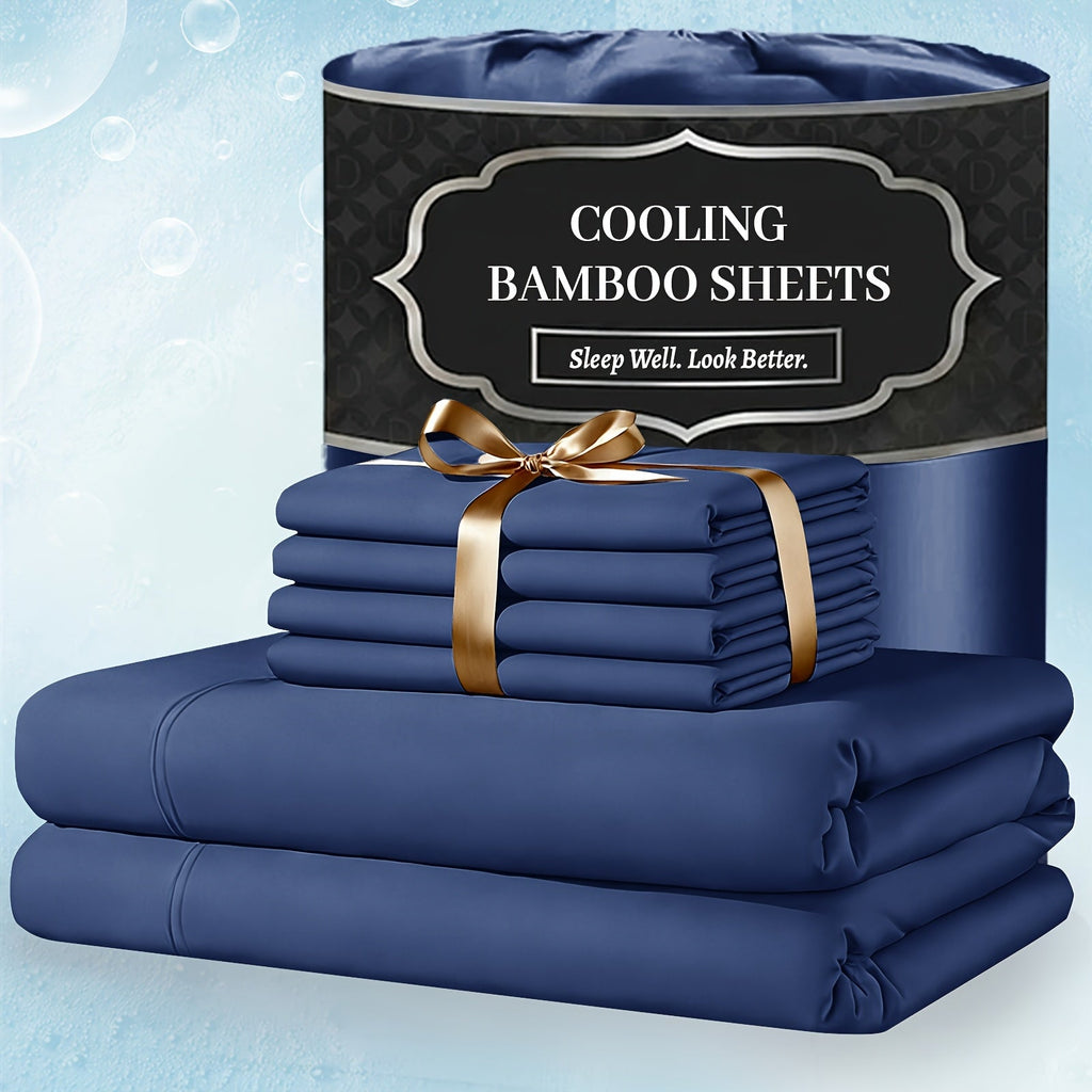 Bamboo Bed Sheet Set 4 Piece Extra Deep Pocket Cooling Breathable Soft Wrinkle Free Hotel Luxury Fitted Sheet Flat Sheet Pillowcases Twin Full Queen King