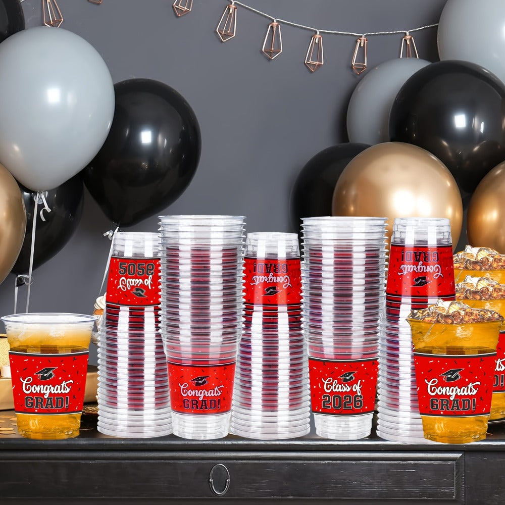 100Pcs Graduation Party Cups Class of 2026 Disposable Plastic Cups Congrats Grad Celebration Tableware Party Supplies