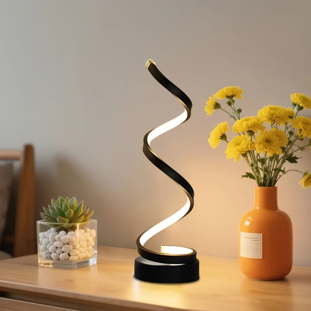 Dimmable Spiral Table Lamp with Touch Control & USB-C Charging Port, 3-Way Brightness Bedside Nightstand Lamp, Modern Minimalist LED Desk Lamp for Bedroom Living Room, Black & White