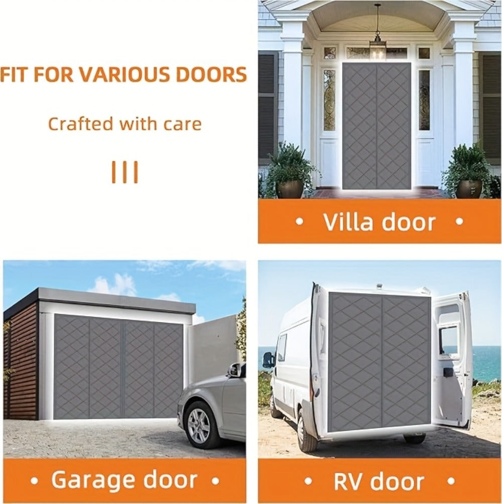 Thermal Insulated Door Curtain Magnetic Closure Knit Plaid Pattern ¨C Windproof Insulation Blanket for Front Door, Sliding Glass, Patio & French Doors, Keep Cold Out, Grey & Brown, Multiple Sizes