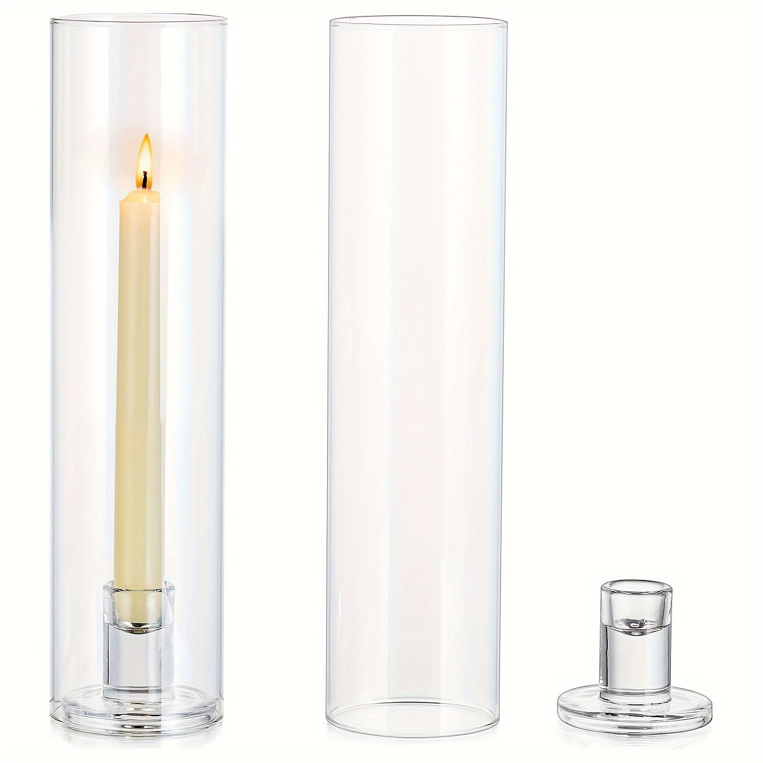Hurricane Glass Candle Holders for Taper Candles | 11.8 Inch Tall Clear Cylinder Windproof Candlestick Stand for Wedding, Party, Christmas, Halloween & Home Decor - 2pcs / 10pcs Set