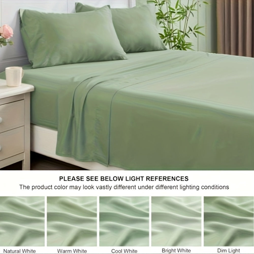 Cooling Sheet Set 4 Piece 2200TC Bamboo Blend - Silky Soft Deep Pocket 16 inch Fitted Sheet, Flat Sheet & Pillowcases, Breathable Luxury Bedding for Hot Sleepers Twin Full Queen King, Summer Chill Collection
