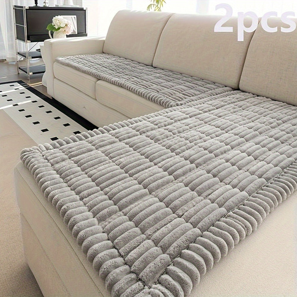Jacquard Couch Cover Set of 2 Solid Color Corduroy Plush Thick Soft Non-Slip Machine Washable Pet Friendly for 2 3 4 Seat Sectional Sofa Living Room Bedroom