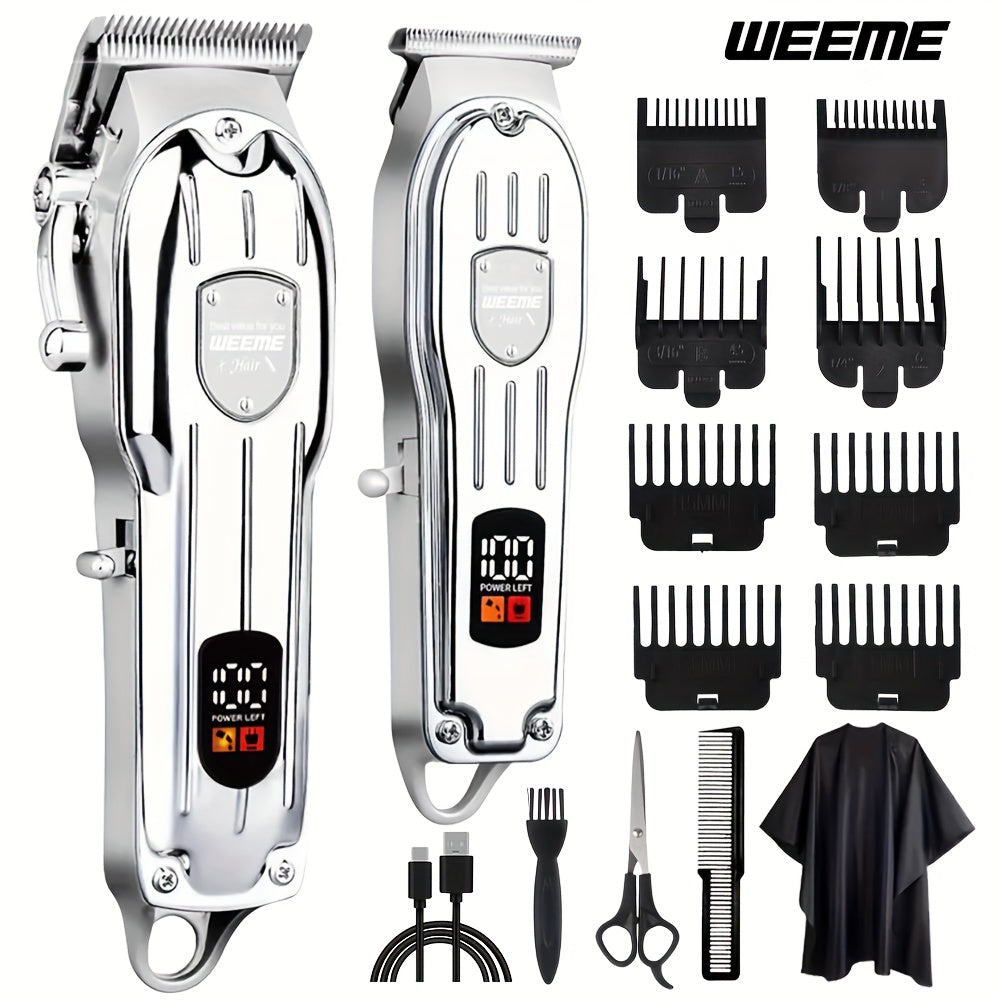 Hair Clipper & Beard Trimmer Combo Set - WEEME 2-in-1 Cordless Rechargeable Electric Hair Cutting Kit for Men, Professional Grooming Set with Trimmer, Father's Day Gift for Men, Golden & Silver