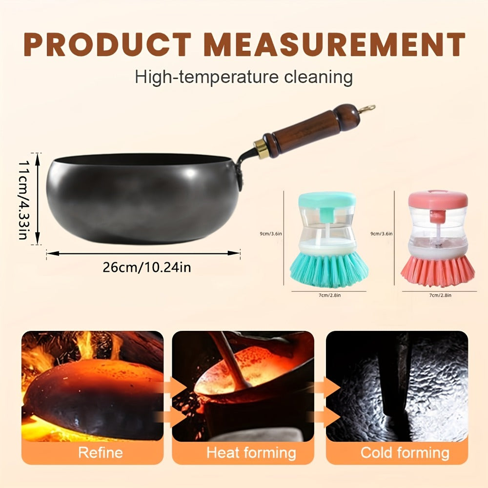 Wok Pan Carbon Steel Japanese Style Large Belly Uncoated Traditional Stir Fry Pan with Heat Resistant Handle Compatible with Gas Induction and All Stovetops for Stir Fry Soup Stew Camping Cooking