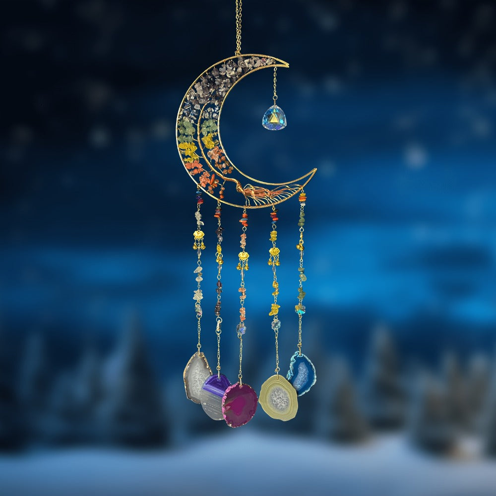 Moon Agate Tree Hanging Ornament Handmade Boho Suncatcher Wall Decor - Crystal Window Sun Catcher Gift for Mom Friends Women Birthday Christmas Holiday Home Decoration