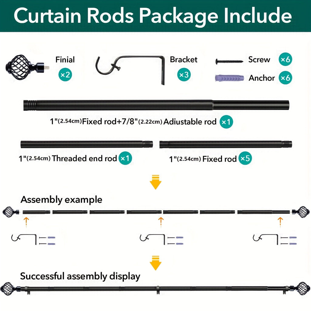 Black Adjustable Curtain Rod Heavy Duty Farmhouse Decorative Drapery Rod for Bedroom Living Room Kitchen Patio 4 Sizes Easy Install