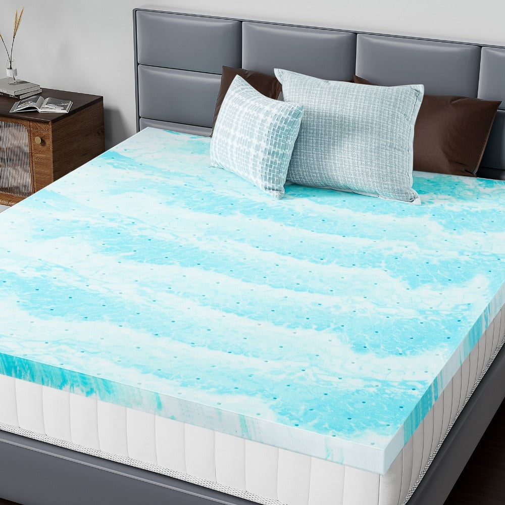 Cooling Gel Swirl Mattress Breathable Lightweight Comfort Foam Bed - Twin Full Queen King + Ergonomic Foam Neck Support Pillow - Choose Mattress Thickness 2in 3in or Gray Pillow Separately or Combined