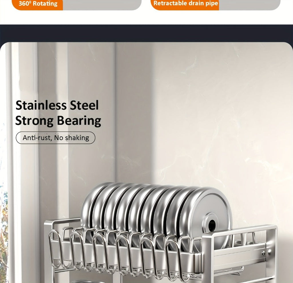 Stainless Steel 2-Tier Dish Rack with Auto Drainage | Rust-Resistant Kitchen Drying Rack for Dishes, Bowls, Cups & Utensils