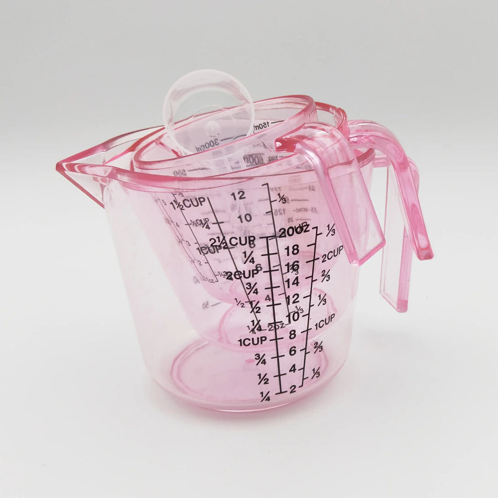 Measuring Cups and Spoon Set 4pcs - Pink Transparent Baking Measuring Cup Kit with ML OZ Cup Markings, PS Material, Kitchen Baking Cooking Accessories