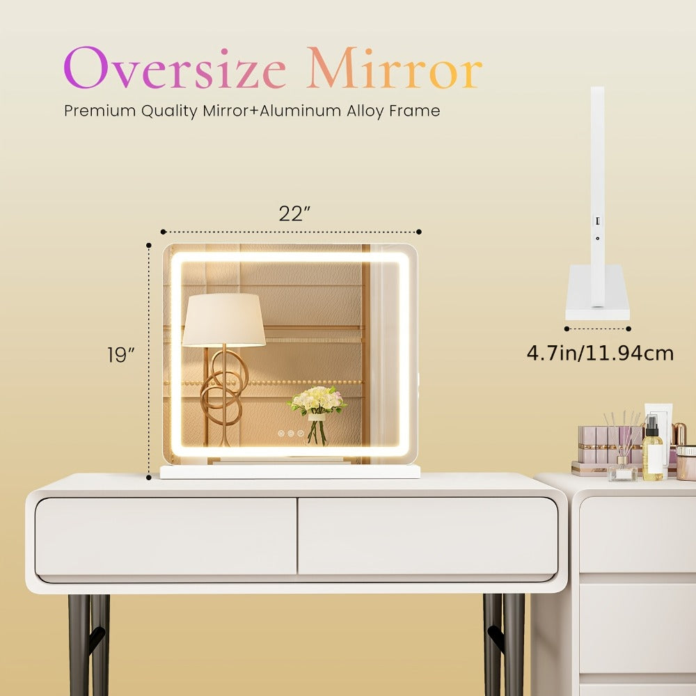 LED Vanity Mirror with Lights ¨C Dimmable 3 Color Modes, Memory Function, USB Port & Aluminum Frame for Bathroom, Bedroom & Desk Makeup Mirror, 13x17 / 22x19 / 32x22 in