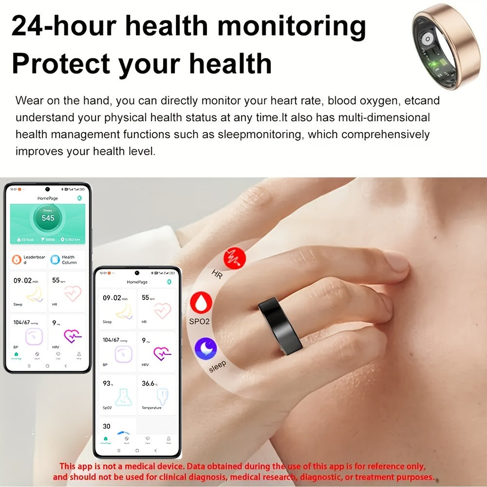 Health Monitoring Smart Ring for Women & Men ¨C Fitness Activity Tracker with Sleep, Calories, Steps, HRV & Menstrual Cycle, Bluetooth 5.3, IP68 Waterproof, iOS & Android