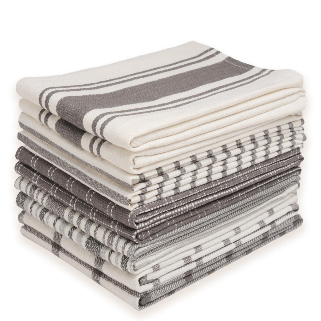 Kitchen Dish Towels 10 Pack - 100% Cotton Flat Weave, Absorbent & Reusable, Multi-Color Set for Cooking, Cleaning & Drying