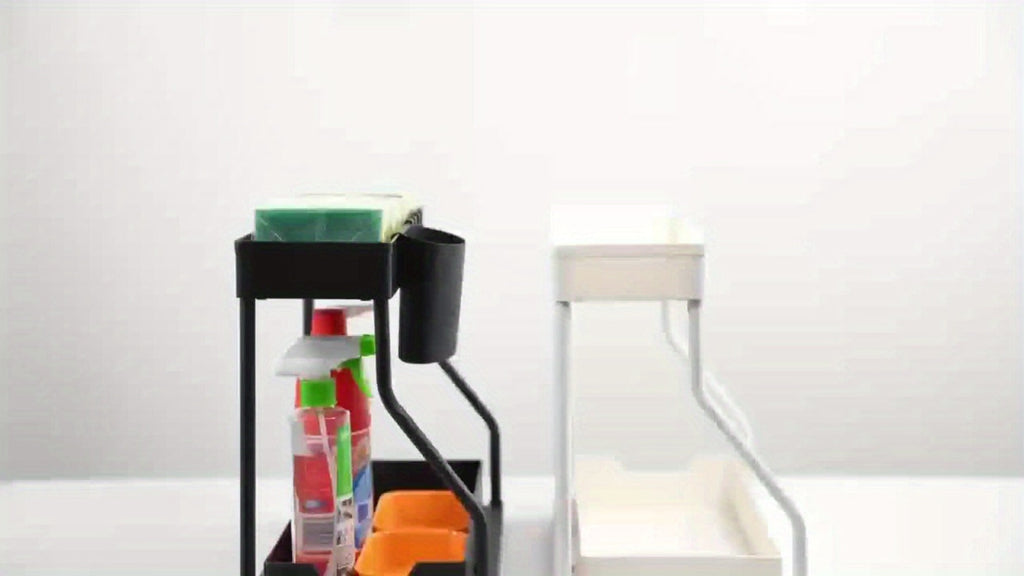 Under Sink Organizer 2pcs with Sliding Shelves ¨C Durable Pull-Out Cabinet Storage for Bathroom Kitchen Space Saving Vertical Design