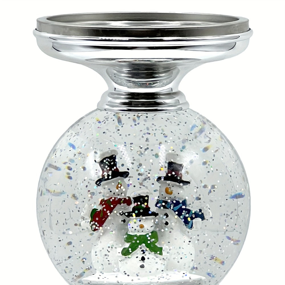 Snowman Water Globe Candle Holder Pedestal Compatible with Bath & Body Works 3-Wick Candles - Winter Christmas Centerpiece Table Decor