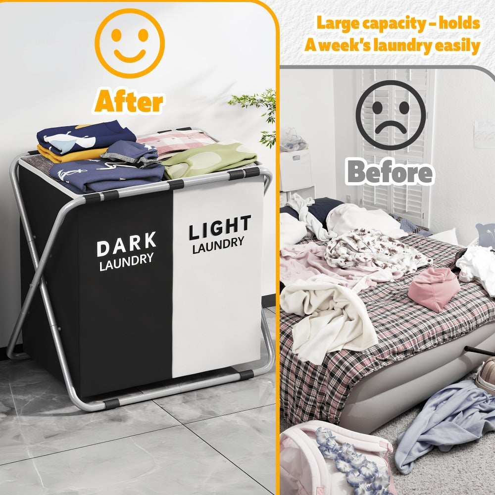 Large Laundry Hamper Basket with Handles - Collapsible Fabric Clothes Hamper, Water-Resistant Liner, Multi-Grid Design for Bedroom, Bathroom & College Dorm