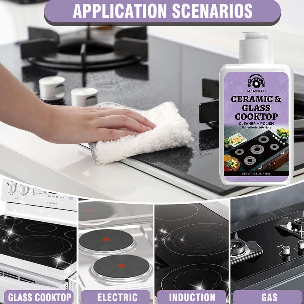 Ceramic Stovetop Cleaner Cream ¨C Heavy Duty Glass Stove Top Cleaning Paste, Removes Burnt-On Grease & Stains, Non-Scratch, Non-Toxic, No Harsh Fumes, Safe for Induction & Electric Cooktops