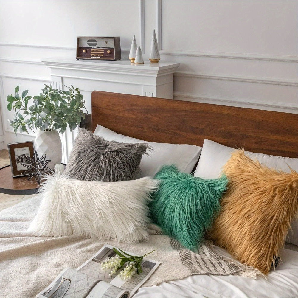 Faux Fur Throw Pillow Covers Pack of 2 ¨C Luxury Soft Fluffy Decorative Cushion Covers for Couch Bed Sofa, Pet Friendly, Zipper Closure