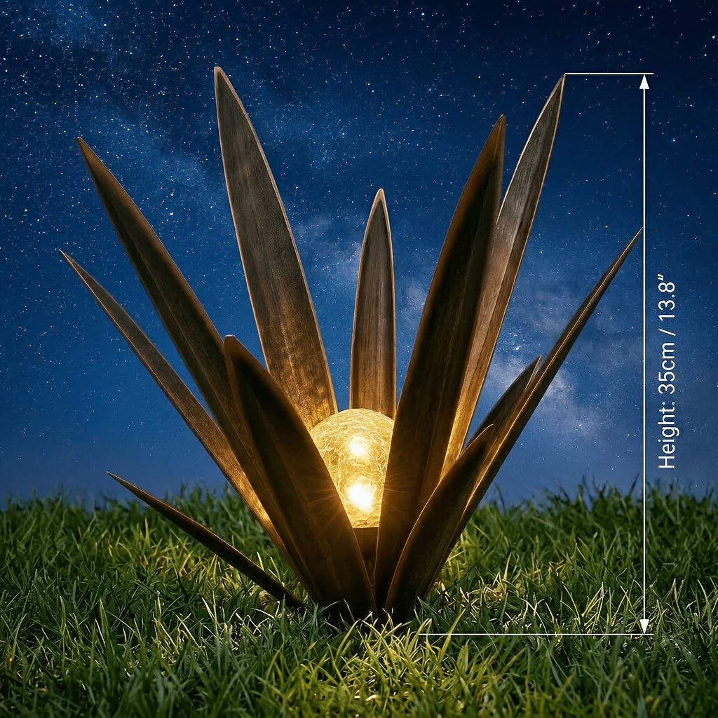 Solar Powered Agave Metal Sculpture Garden Statue - Hand-Painted Rustic Agave Figurine with LED Light & Remote Control, Indoor Outdoor Lawn Yard Courtyard Decor, Holiday Garden Art Gift