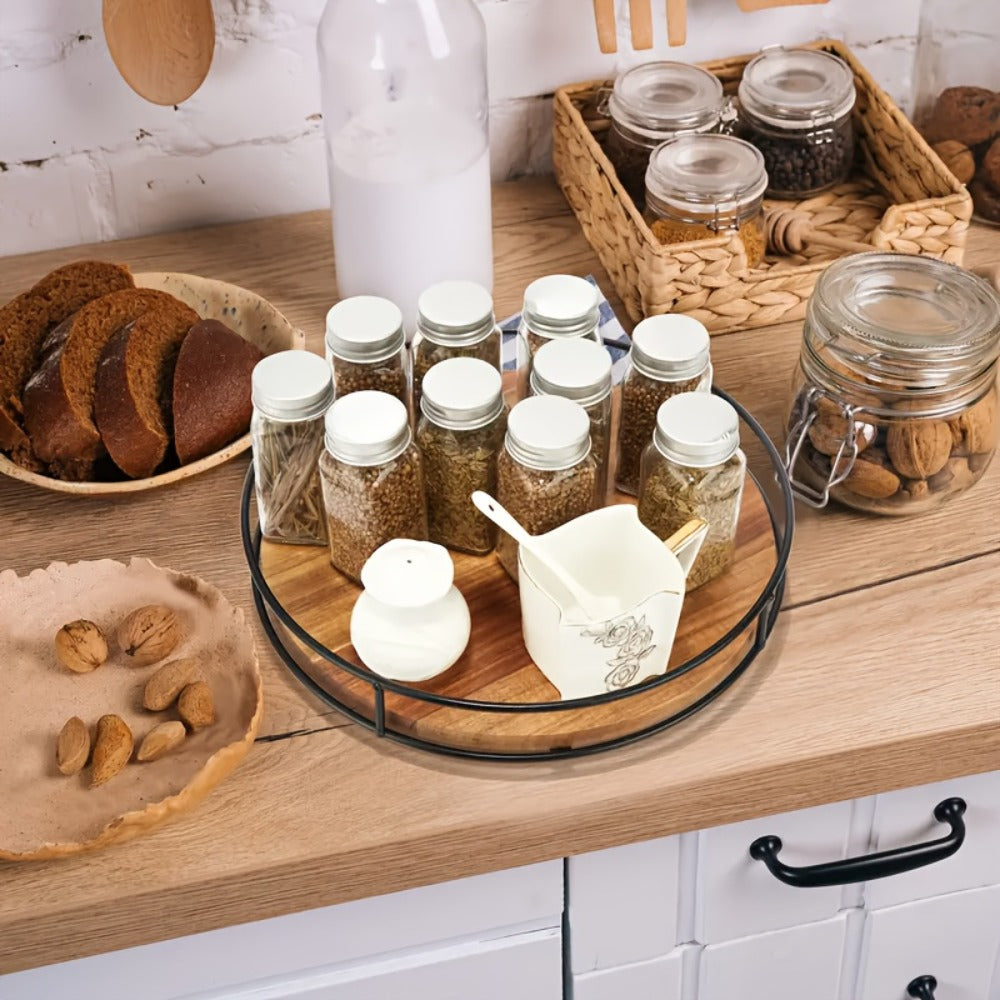 12¡± Wooden Rotating Storage Rack Turntable Organizer Kitchen Pantry Countertop Cabinet